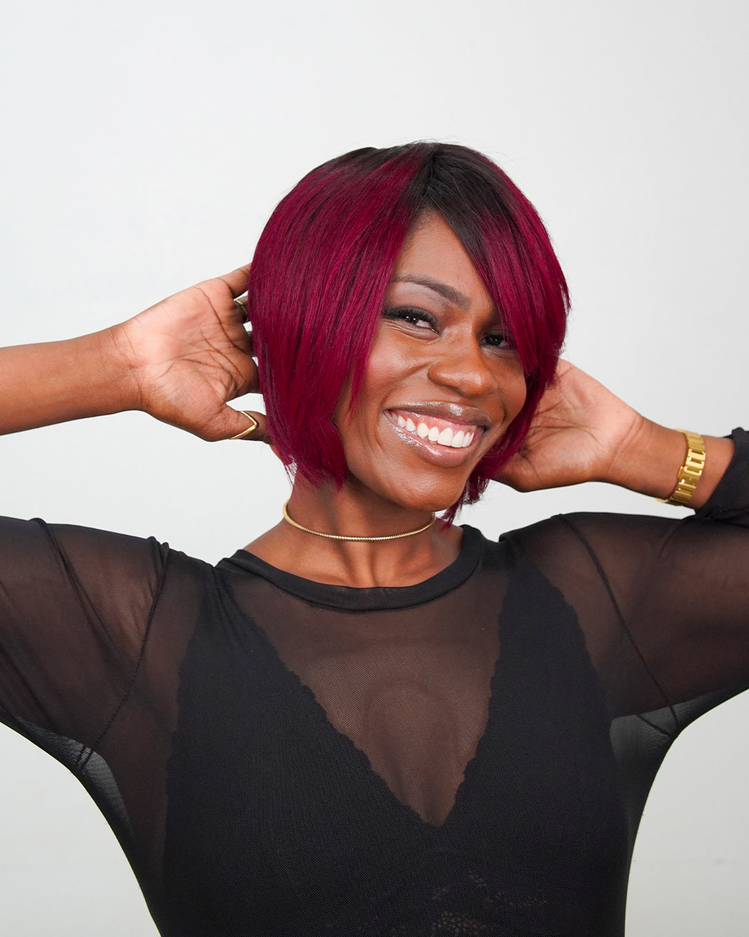 Cabelo Humano - Wig Sirlene Vermelho Borgonha