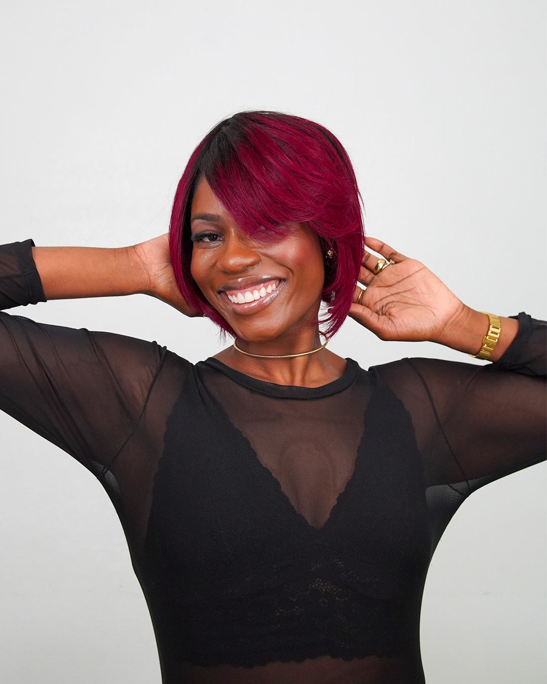Cabelo Humano - Wig Sirlene Vermelho Borgonha