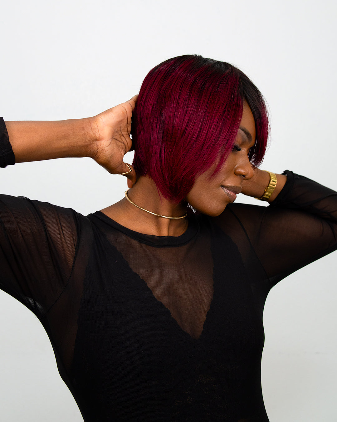 Cabelo Humano - Wig Sirlene Vermelho Borgonha